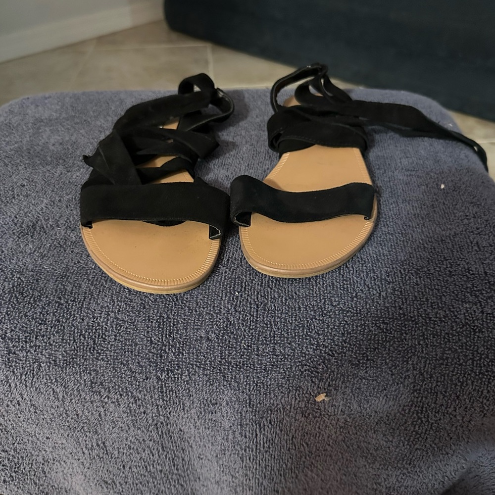 Steve Madden Velvet Tie Up Sandals Black Womens Size 8